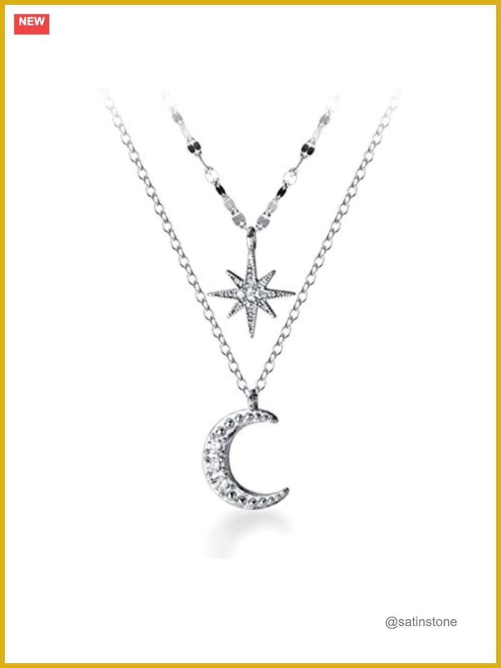 Sterling Silver Layered Necklace Star Moon Choker